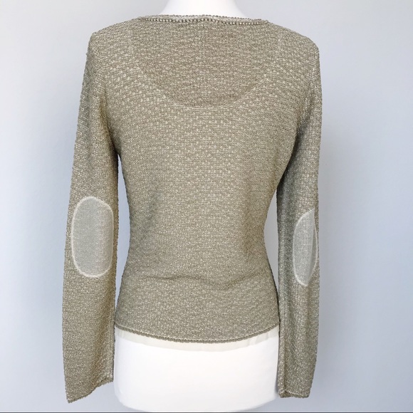 Escada Metallic Gold Holiday Cardigan with Elbow Patches S - Picture 2 of 8